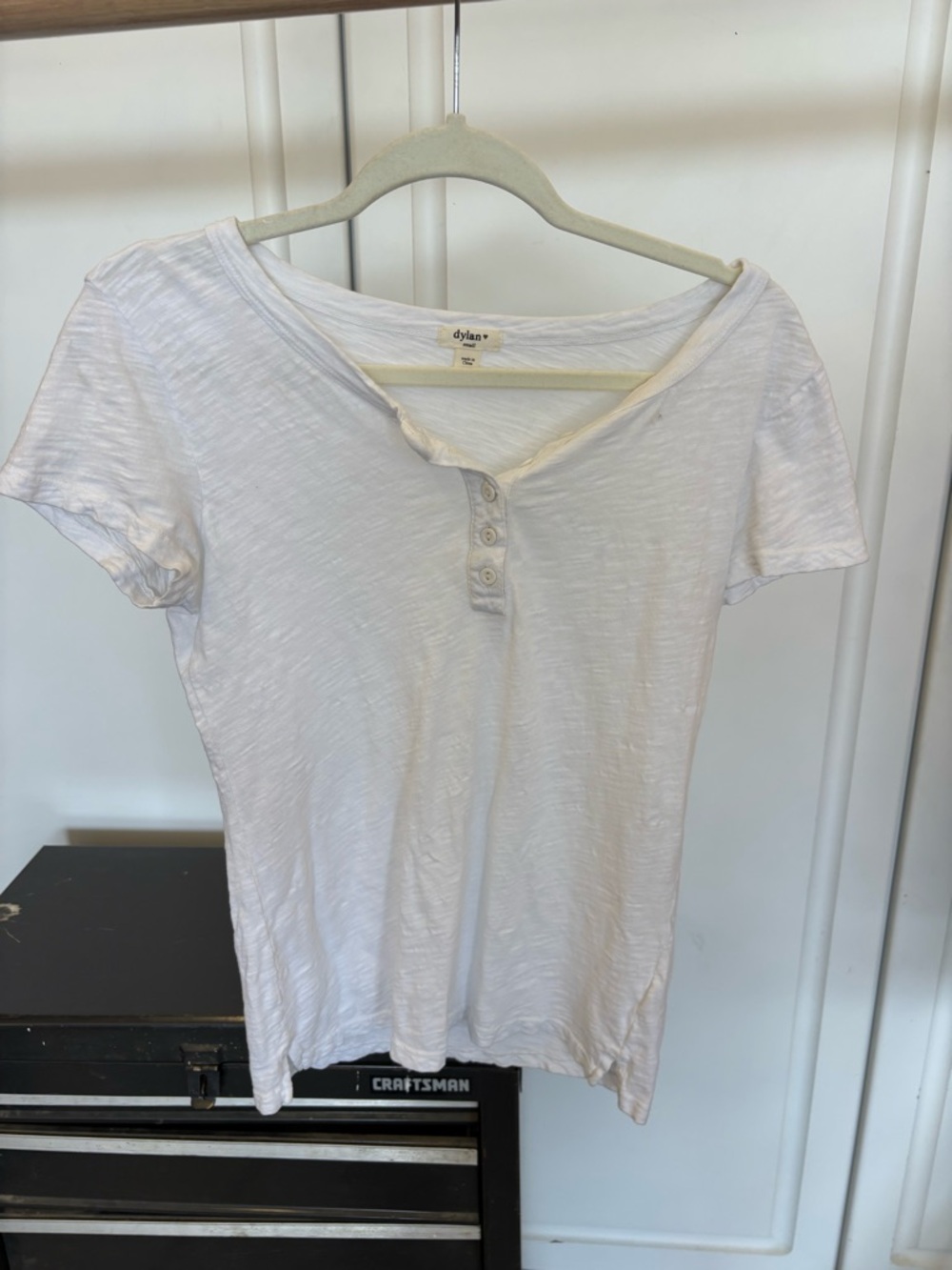 dylan White Short-Sleeve Henley Tee with Button Placket